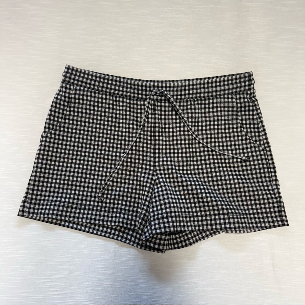Cabi Womens Casual Shorts Black White Check Polyester Drawstring Small
